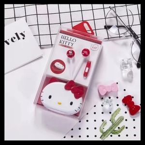 Red Hello Kitty 3.5 mm wired earphones with storage box
